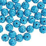 Pave Disco Ball Beads, Polymer Clay Rhinestone Beads, Round, Aquamarine, 10mm, Hole: 1.5mm, about 100pcs/box