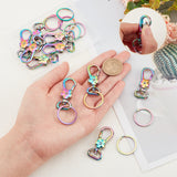 10Pcs Flower Zinc Alloy Swivel Clasps, with 10Pcs Ion Plating(IP) 304 Stainless Steel Split Key Rings, Rainbow Color, Clasps: 44x17.5x8mm, Hole: 3x13mm; Key Rings: 25x2mm