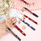 6Pcs Japanese Enamel Flower Brass Sakura Mobile Straps, with Polyester Cord for Mobile Phone Decoration, Mixed Color, 19cm, 6pcs/set