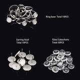 DIY Earring & Finger Ring Making Kits, with Stainless Steel  Settings, 10mm Transparent Clear Glass Cabochons, Stainless Steel Color, 40pcs/box