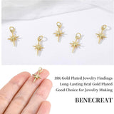 10Pcs Brass Pendants, with Jump Rings, Star, Real 18K Gold Plated, 17x9.7x2.5mm, Hole: 3.4mm