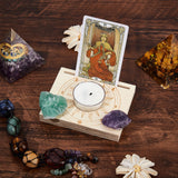 Carved Wood Candle Holders, Wooden Card Stand for Tarot, Witch Divination Tools, Rectangle, Sun Pattern, 10x0.8x1.5cm
