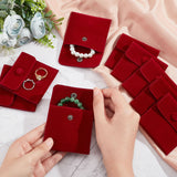 Square Velvet Jewelry Bags, with Snap Fastener, FireBrick, 7x7x0.95cm