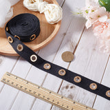 4 Yards Cotton Ribbons with Golden Tone Eyelet Rings, for Garment Accessories, with 10M Beige Cotton String Threads, Black, Ribbon: 1 inch(25mm), Threads: 3mm