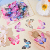 120Pcs 6 Colors Gradient Color Double Layer Fibre Tulle Ornament Accessories, 3D Craft Organza Butterfly, with Crystal Rhinestone, Mixed Color, 45x37x3mm, 20pcs/color