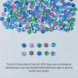 Resin Cabochons, Flat Round with Mermaid Fish Scale, Mixed Color, 12x3~3.5mm, 200pcs/box