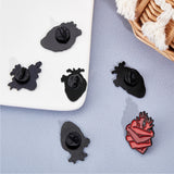 Creative Zinc Alloy Brooches, Enamel Lapel Pin, with Iron Butterfly Clutches or Rubber Clutches, Electrophoresis Black Color, Anatomical Heart Shape, Mixed Color, 6pcs/box