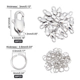 20Pcs 316 Surgical Stainless Steel Lobster Claw Clasps, Manual Polishing, with 50Pcs Open Jump Rings, for Lobster Claw Clasps Making, Stainless Steel Color, 70pcs/box