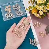 9Pcs 9 Styles Crystal Rhinestone Crown Brooches, Exquisite Alloy Rhinestone Lapel Pins for Shirts Dresses, Light Gold, 24~36x34~52x9~14mm, 1pc/style