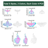 40Pcs 10 Style Ion Plating(IP) 201 Stainless Steel Filigree Big Pendants, Etched Metal Embellishments, Dragonfly & Moth & Bee, Mixed Color, 21.5~56x27~44x0.2~0.3mm, Hole: 1.2~1.8mm, 4pcs/style