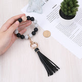 Silicone Round Beaded Keychain Wristlet, Tassel Keychains, with Alloy Keychain Clasps Finding, Black, Inner Diameter: 62mm