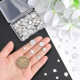 6 Style 304 Stainless Steel Blank Charms, Flat Round, Stainless Steel Color, 6.5~14x5~12x0.75~0.9mm, Hole: 1~1.5mm, 170pcs/box