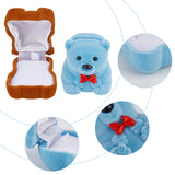 2Pcs 2 Colors Bear-Shaped Plastic Flocking Boxes, with Mat Inside, for Earrings, Rings, Necklaces Storage, Mixed Color, 5.3x4.4x3.8cm, 1pc/color