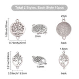 20Pcs 2 Style Tibetan Style Alloy Links connectors, Matte Style, Cadmium Free & Nickel Free & Lead Free, Oval & Flat Round with Tree of Life, Thailand Sterling Silver Plated, 23~27x13.5~20x1.5~2mm, Hole: 1.5~2mm, 10pcs/style