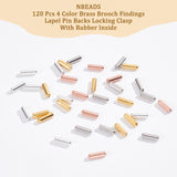 90pcs 3 color Brass Brooch Findings, Lapel Pin Backs Locking Clasp, with Rubber Inside, Mixed Color, 9.5~10x3~4mm, Hole: 0.5mm, 30Pcs/color