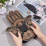 Hamsa Hand Wooden Crystal Sphere Display Stands, Witch Stuff Wiccan Altar Decor, Witchy Supplies Small Tray, for Witchcraft, Black, 250x54.5x300mm