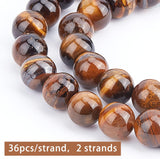 Grade AB Natural Tiger Eye Round Beads Strands, 10~10.5mm, Hole: 1.2mm, about 36pcs/strand, 15.5 inch, 2 strands