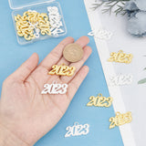 20Pcs 2 Colors Alloy Pendants, Year 2023, Golden & Silver, 18x34x2mm, Hole: 3.2mm, 10pcs/color