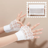 4pcs 2 Style Polyester Oversleeves, Lace Wristband, False Sleeves, Wrist Cuffs, with Plastic Button, for Women, White, 216~218x125~145x0.7mm, 2pc/style