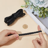 Flat PU Leather Braided Cord, for Craft Making, Black, 7x2mm, about 5.47 Yards(5m)/Bundle