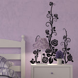 PVC Wall Stickers, for Home Living Room Bedroom Decoration, Black, Flower Pattern, 880x350mm