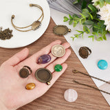 DIY Natural Mixed Stone Jewelry Set Making Kit, Including Alloy Pendant Settings, Iron Chain Necklace & Finger Ring Settings, Brass Bangle, Natural Rose Quartz & Tiger Eye & White Jade & Synthetic Turquoise Cabochons, Stone Cabochons: 5pcs/set