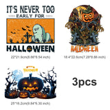 3Pcs 3 Style Halloween Theme Tombstone & Word Pet Film with Hot Melt Adhesive Heat Transfer Film, for Garment Accessories, Mixed Color, 1pc/style