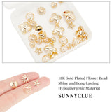 Brass Bead Caps, Multi-Petal, Flower, Real 18K Gold Plated, 10x7mm, Hole: 1.2mm, 48pcs/box
