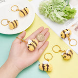 DIY 3D Bee Charm Keychain Making Kit, Including Iron Split Key Rings, Handwork Knitting Woolen Yarn Ornaments Accessories, Yellow, 12Pcs/set