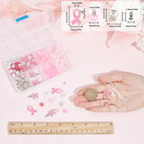 DIY Breast Cancer Awareness Bracelet Making Kit, Including Alloy Enamel Ribbon Pendants, Alloy Enamel Rhinestone Pendants, Glass Imitation Jade & Cat Eye Round Beads, Pink, 222Pcs/box