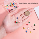 Brass Charms, Enamelled Sequins, Raw(Unplated), Star, Mixed Color, 10.5x10x1.5mm, Hole: 1mm, 45pcs/box