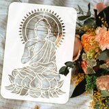 Plastic Drawing Painting Stencils Templates, for Painting on Scrapbook Fabric Tiles Floor Furniture Wood, Rectangle, Buddha, 29.7x21cm