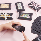 Paper Pillow Candy Boxes with Rectangle Visible Window, for Wedding Favors Baby Shower Birthday Party Supplies, Black, Fold: 7.1x12.2x2cm