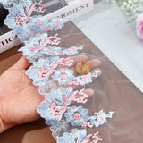 Flower Pattern Polyester Embroidered Ornament Accessories, Lace Organza Trimming, Sewing Craft Decoration, Light Sky Blue, 200x1mm, about 5 yards/pc