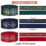 36 Yards 3 Colors Laser Style Polyester Satin Ribbons, Gold Stamping Musical Note Pattern, Mixed Color, 1 inch(25mm), about 12 yards(10.97m)/color