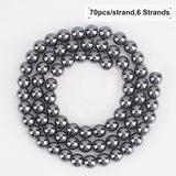 Non-magnetic Synthetic Hematite Beads Strands, Grade A, Round, 6mm, Hole: 1mm, about 70pcs/strand, 15.5 inch(39.37cm)