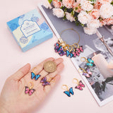 DIY Butterfly Pendant Decoration Making Kit, Including Alloy Enamel Pendants, Brass Hoop Earring Findings, Mixed Color, 21Pcs/box