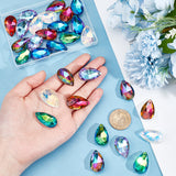 30pcs 5 colors Glass Rhinestone Pendants, Pointed Back & Back Plated, Teardrop, Mixed Color, 28x16.5x9mm, Hole: 1.6mm, 6pcs/color