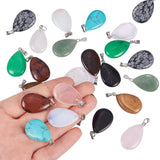 Drop Gemstone Pendants, with Platinum Tone Brass Finding, 25~29x16~17x5~6mm, Hole: 2x7mm