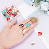 30Pcs 5 Colors Alloy Enamel Pendant, with Rhinestone, Heart with Rainbow Charm, Mixed Color, 20x18x3.5mm, Hole: 2mm, 6pcs/color