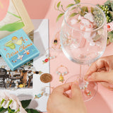 Alloy Enamel Pendants Wine Glass Charms, Goblet Marker, with Brass Wine Glass Charm Rings, Flower, Mixed Color, 53mm, 12pcs/set