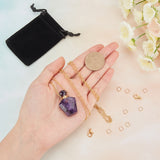 15 Piece DIY Natural Amethyst Perfume Bottle Pendant Necklaces Making Kits, with Waxed Cotton Cord & 304 Stainless Steel Chain Necklaces, Pendants: 37.5x23x13.5mm, Hole: 1.8mm, Capacity: about 2ml(0.06 fl. oz)