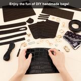 DIY Crocodile Pattern Shoulder Bags Making Kits, Including PU Leather Bag Materials, Ribbon, Thread, Needle, Screwdriver , Black