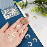 24Pcs 6 Styles Brass Connector Charms, Long-Lasting Plated, Moon, Mixed Color, 16.5~22x16.5~22x0.8~1mm, Hole: 1.2~1.5mm, 4pcs/style