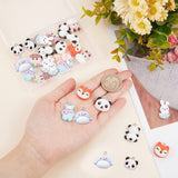 40Pcs 10 Styles Opaque Resin Pendants, with Platinum Tone Iron Loops, Panda & Rabbit & Cattle & Penguin & Fox, Mixed Color, 19~30.5x15~20.5x5~8.5mm, Hole: 2mm, 4pcs/style