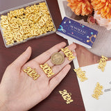 50Pcs Alloy Charms, Number 2024, Golden, 18~19x32~33x2mm, Hole: 3mm