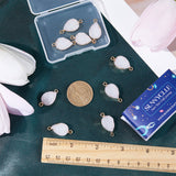 12Pcs Druzy Quartz Crystal Connector Charms, Teardrop Links, with Golden Plated Alloy Findings, White, 28x13x5mm, Hole: 1.8~2mm