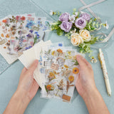 5 Sets 5 Styles Scrapbook Floral Decorative Stickers Sets, Including Transfer PET Stickers and Cotton Linen, for Art Craft, DIY Scrapbooking, Mixed Color, 141x85~90x0.1mm, 1 set/style