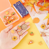 24Pcs 6 Styles Thanksgiving Day Handmade Polymer Clay Pendants, with Light Gold Plated Iron Loop, Bird &  Pumpkin & Leaf & Sunflower & Chocolate, Mixed Color, 17.5~32x16~29x3~9mm, Hole: 1.6~2mm, 4pcs/style