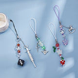 Glass Beads Mobile Straps, Alloy & Resin & Lampwork Charm and Nylon Cord Mobile Accessories Decoration, Injection Syringe & Dice & Horse & Heart with Wing, Mixed Color, 10.8~15.3cm, 4pcs/set